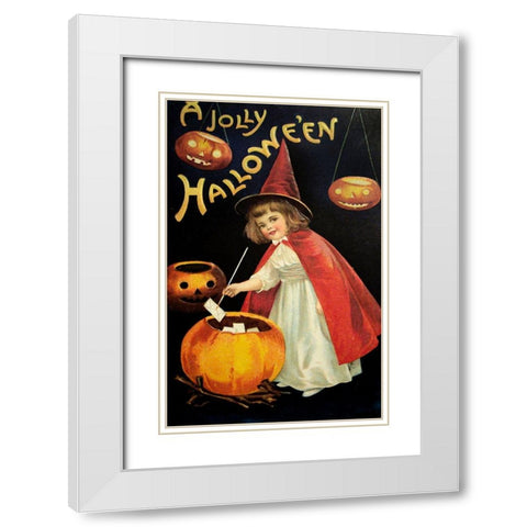 Little Red Halloween Witch.tif White Modern Wood Framed Art Print with Double Matting by Vintage Apple Collection