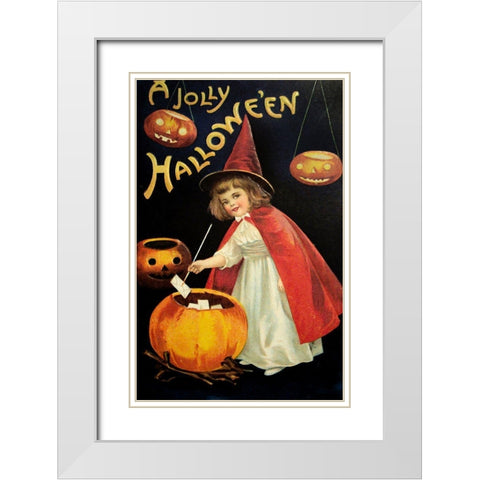 Little Red Halloween Witch.tif White Modern Wood Framed Art Print with Double Matting by Vintage Apple Collection