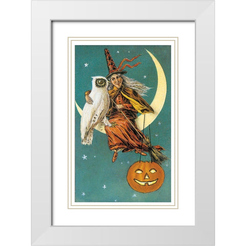 Witch Owl.tif White Modern Wood Framed Art Print with Double Matting by Vintage Apple Collection