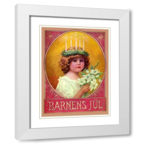 Barnens Jul White Modern Wood Framed Art Print with Double Matting by Vintage Apple Collection