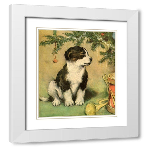 Doggy White Modern Wood Framed Art Print with Double Matting by Vintage Apple Collection