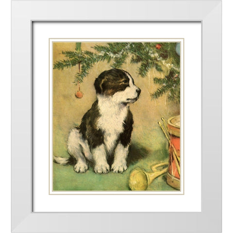 Doggy White Modern Wood Framed Art Print with Double Matting by Vintage Apple Collection