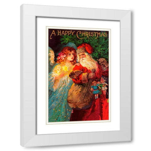 Happy Christmas White Modern Wood Framed Art Print with Double Matting by Vintage Apple Collection