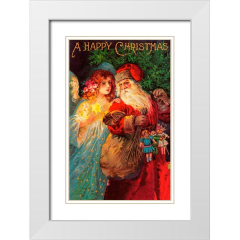 Happy Christmas White Modern Wood Framed Art Print with Double Matting by Vintage Apple Collection
