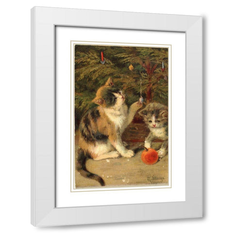 Kitty Cats White Modern Wood Framed Art Print with Double Matting by Vintage Apple Collection