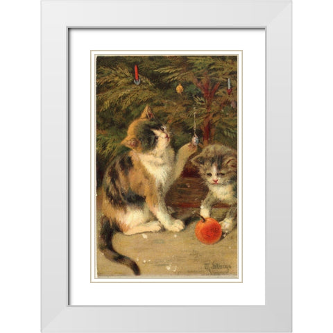 Kitty Cats White Modern Wood Framed Art Print with Double Matting by Vintage Apple Collection