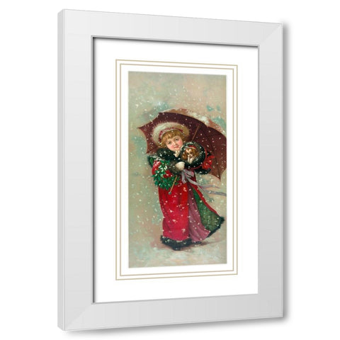 Little Girl Dog White Modern Wood Framed Art Print with Double Matting by Vintage Apple Collection