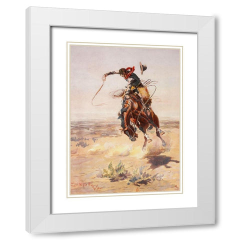 Charles Marion Russell - A Bad Hoss White Modern Wood Framed Art Print with Double Matting by Vintage Apple Collection