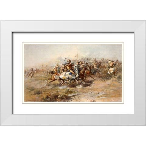 Charles Marion Russell - Custer Fight White Modern Wood Framed Art Print with Double Matting by Vintage Apple Collection
