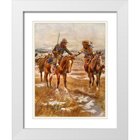 Charles Marion Russell - The Meeting White Modern Wood Framed Art Print with Double Matting by Vintage Apple Collection