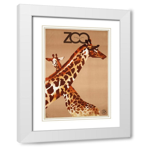 Giraffe Zoo Poland White Modern Wood Framed Art Print with Double Matting by Vintage Apple Collection