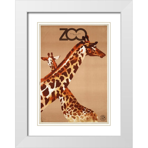 Giraffe Zoo Poland White Modern Wood Framed Art Print with Double Matting by Vintage Apple Collection
