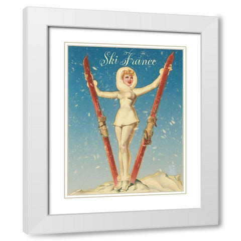 Ski France Glam White Modern Wood Framed Art Print with Double Matting by Vintage Apple Collection