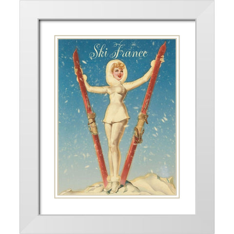 Ski France Glam White Modern Wood Framed Art Print with Double Matting by Vintage Apple Collection