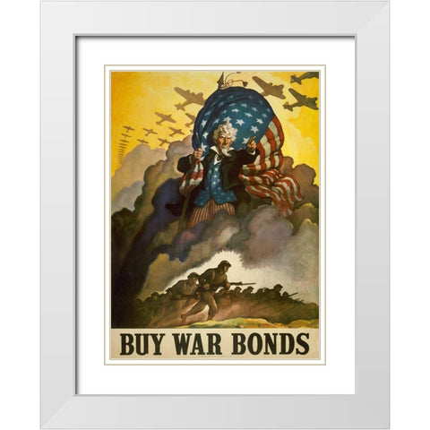 Warbonds White Modern Wood Framed Art Print with Double Matting by Vintage Apple Collection