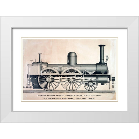Vintage Train II White Modern Wood Framed Art Print with Double Matting by Vintage Apple Collection