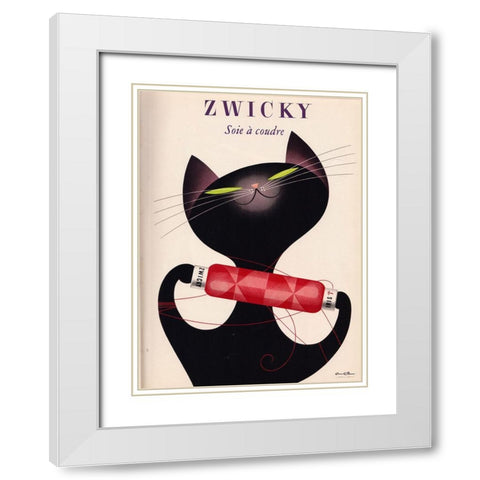 Black Cat Red Bottle White Modern Wood Framed Art Print with Double Matting by Vintage Apple Collection