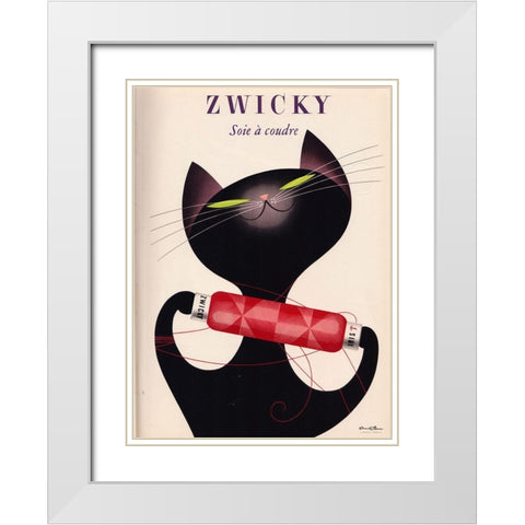 Black Cat Red Bottle White Modern Wood Framed Art Print with Double Matting by Vintage Apple Collection