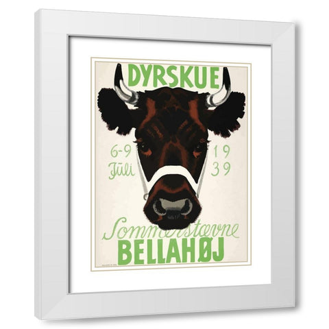 Dyrskue Danish Cow White Modern Wood Framed Art Print with Double Matting by Vintage Apple Collection