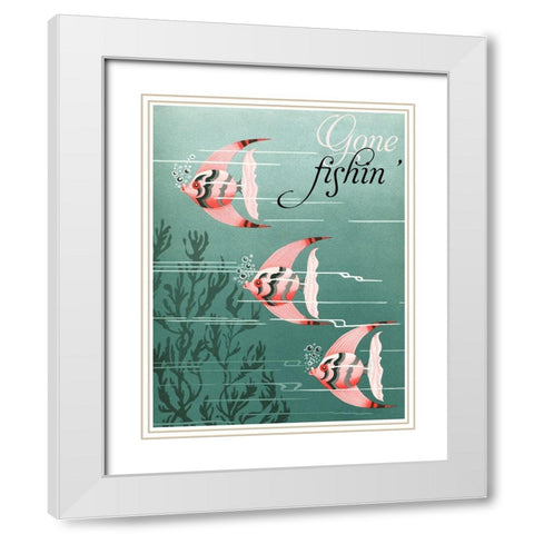 Gone Fishin White Modern Wood Framed Art Print with Double Matting by Vintage Apple Collection