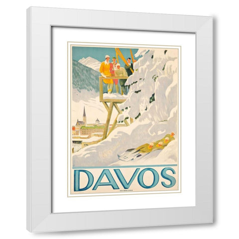 Davos Skiing White Modern Wood Framed Art Print with Double Matting by Vintage Apple Collection