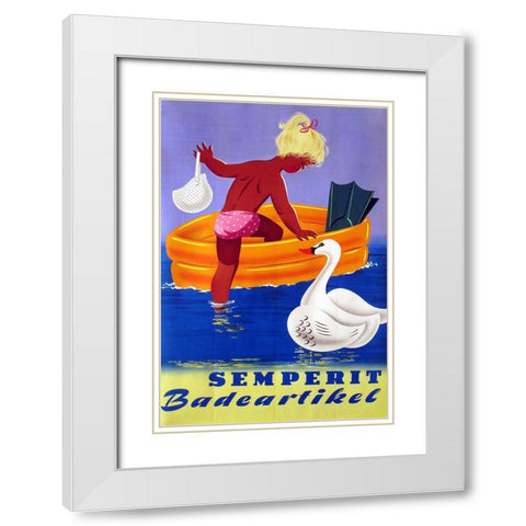 duck girl White Modern Wood Framed Art Print with Double Matting by Vintage Apple Collection