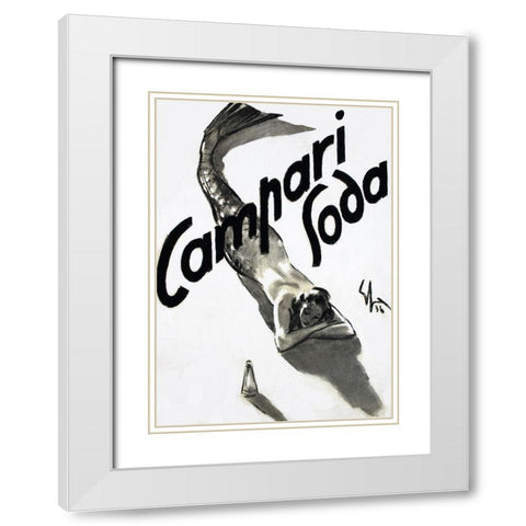Mermaid Campari 1936 White Modern Wood Framed Art Print with Double Matting by Vintage Apple Collection