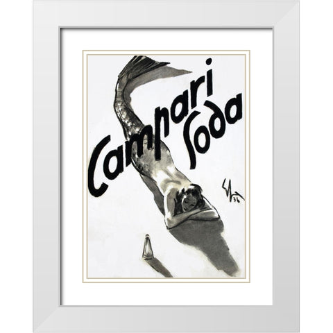 Mermaid Campari 1936 White Modern Wood Framed Art Print with Double Matting by Vintage Apple Collection