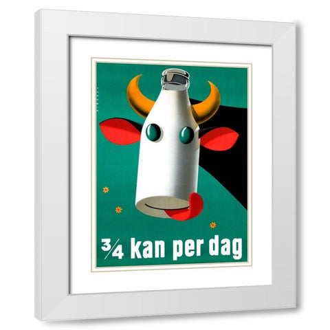 Milk Cow White Modern Wood Framed Art Print with Double Matting by Vintage Apple Collection