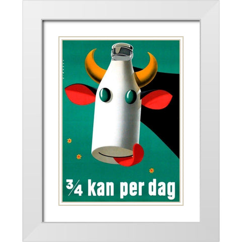 Milk Cow White Modern Wood Framed Art Print with Double Matting by Vintage Apple Collection