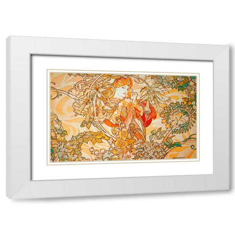 Mucha Woman With Daisy Archival Vers White Modern Wood Framed Art Print with Double Matting by Vintage Apple Collection