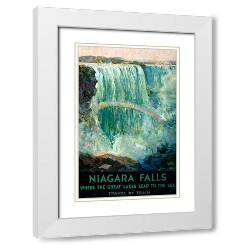 Niagara Falls White Modern Wood Framed Art Print with Double Matting by Vintage Apple Collection