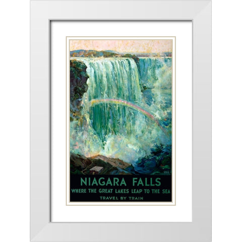 Niagara Falls White Modern Wood Framed Art Print with Double Matting by Vintage Apple Collection