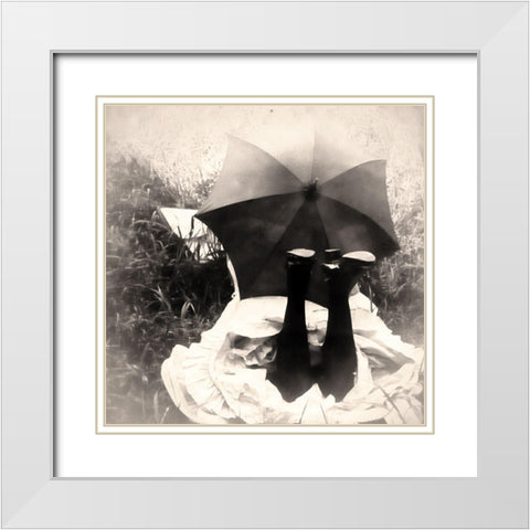 Parasol Girl White Modern Wood Framed Art Print with Double Matting by Vintage Apple Collection