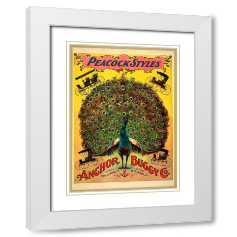 Peacock Buggy White Modern Wood Framed Art Print with Double Matting by Vintage Apple Collection