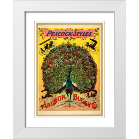 Peacock Buggy White Modern Wood Framed Art Print with Double Matting by Vintage Apple Collection
