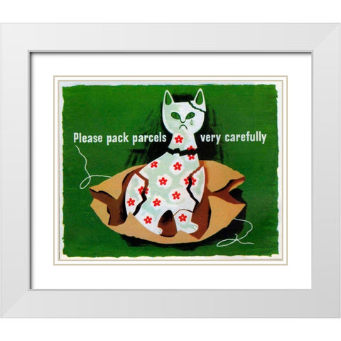 Please Pack Parcels White Modern Wood Framed Art Print with Double Matting by Vintage Apple Collection
