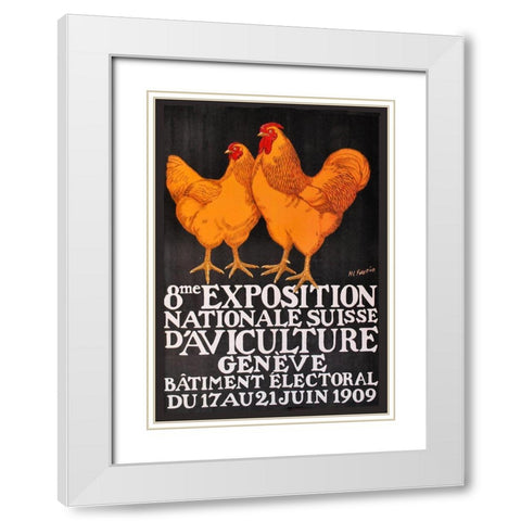 Expo Roosters White Modern Wood Framed Art Print with Double Matting by Vintage Apple Collection
