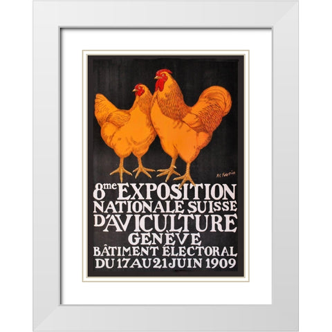 Expo Roosters White Modern Wood Framed Art Print with Double Matting by Vintage Apple Collection