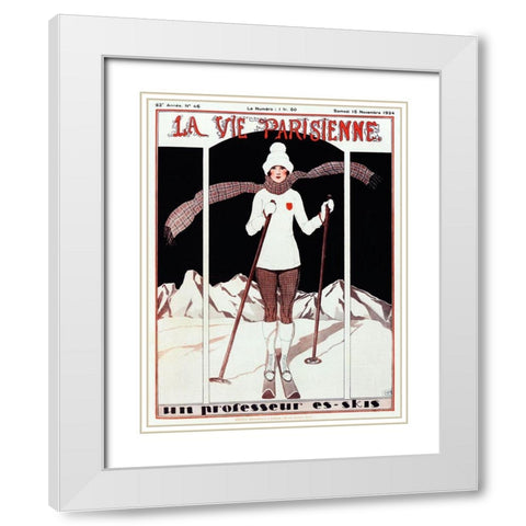 Art Deco Skiing White Modern Wood Framed Art Print with Double Matting by Vintage Apple Collection