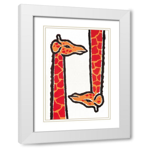 Giraffes White Modern Wood Framed Art Print with Double Matting by Vintage Apple Collection