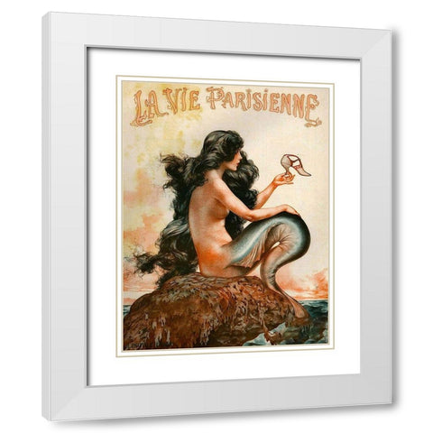 Mermaid White Modern Wood Framed Art Print with Double Matting by Vintage Apple Collection