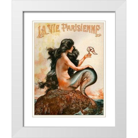 Mermaid White Modern Wood Framed Art Print with Double Matting by Vintage Apple Collection