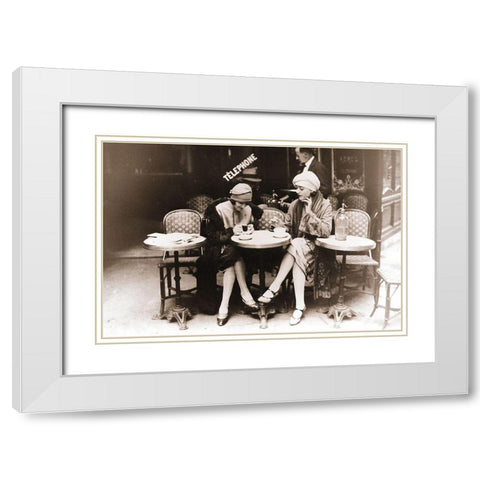 Paris Cafe II White Modern Wood Framed Art Print with Double Matting by Vintage Apple Collection