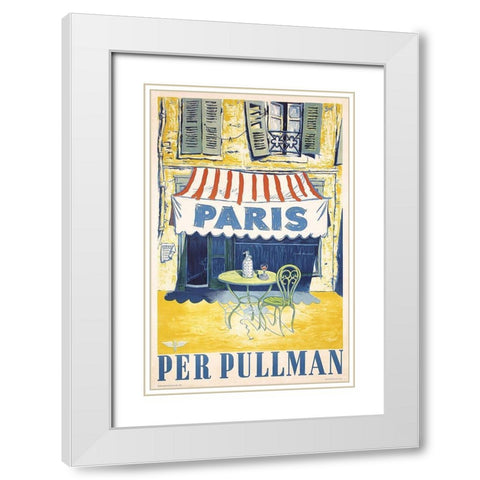 Paris Cafe White Modern Wood Framed Art Print with Double Matting by Vintage Apple Collection