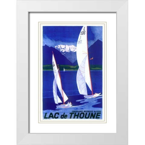 Sailboats I White Modern Wood Framed Art Print with Double Matting by Vintage Apple Collection