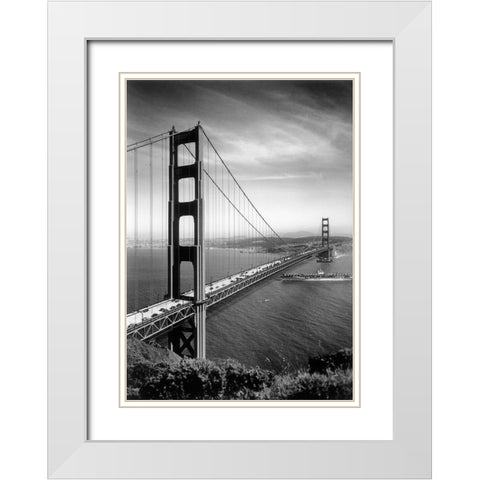 San Francisco Bridge White Modern Wood Framed Art Print with Double Matting by Vintage Apple Collection