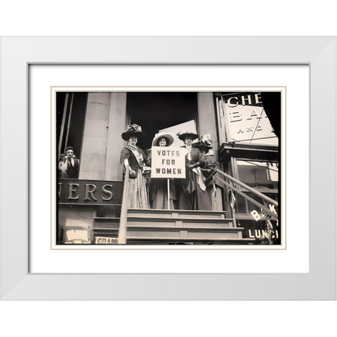 Suffragettes White Modern Wood Framed Art Print with Double Matting by Vintage Apple Collection