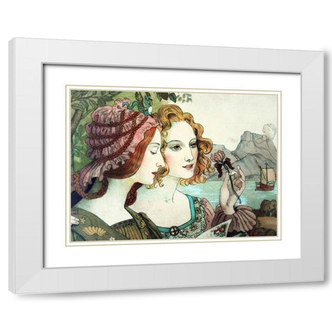 Vintage Art Nouveau Women White Modern Wood Framed Art Print with Double Matting by Vintage Apple Collection