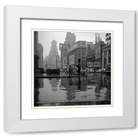 Vintage Rainy NY White Modern Wood Framed Art Print with Double Matting by Vintage Apple Collection